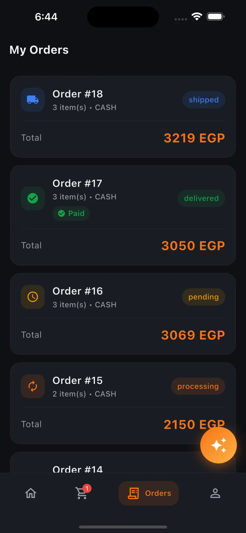 Bazar — orders with status
