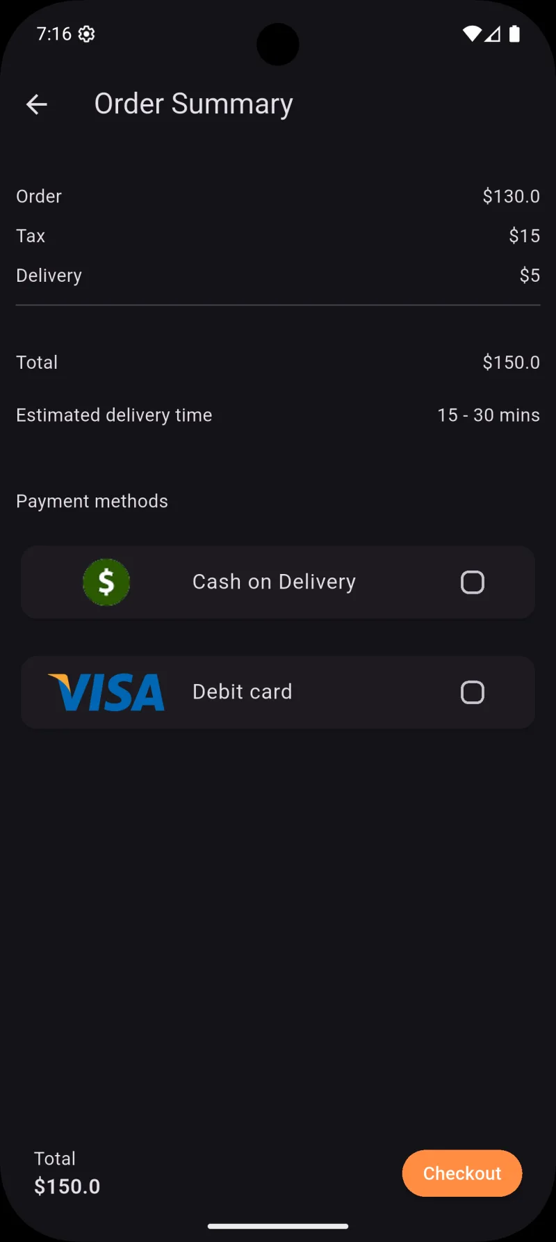 Food Ordering — order summary