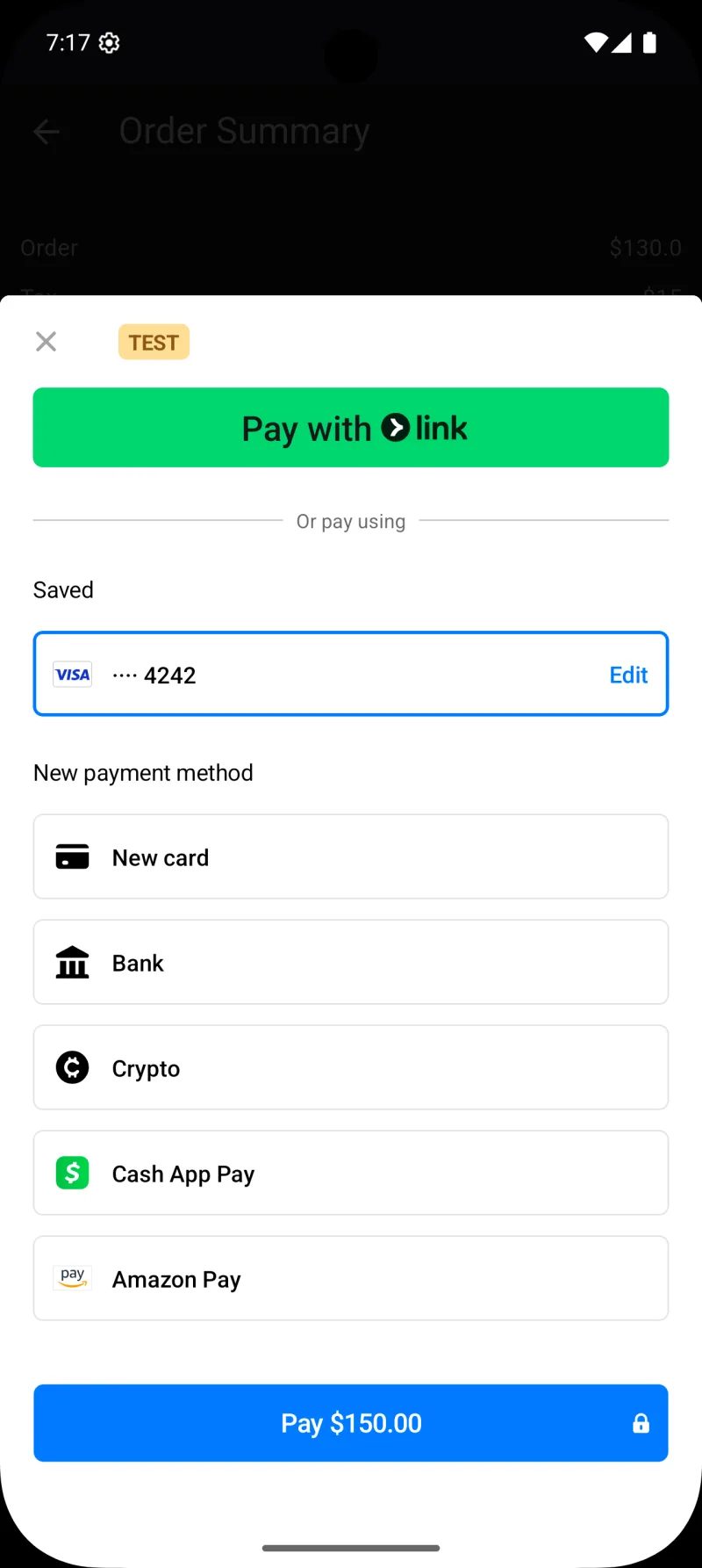 Food Ordering — Stripe payment