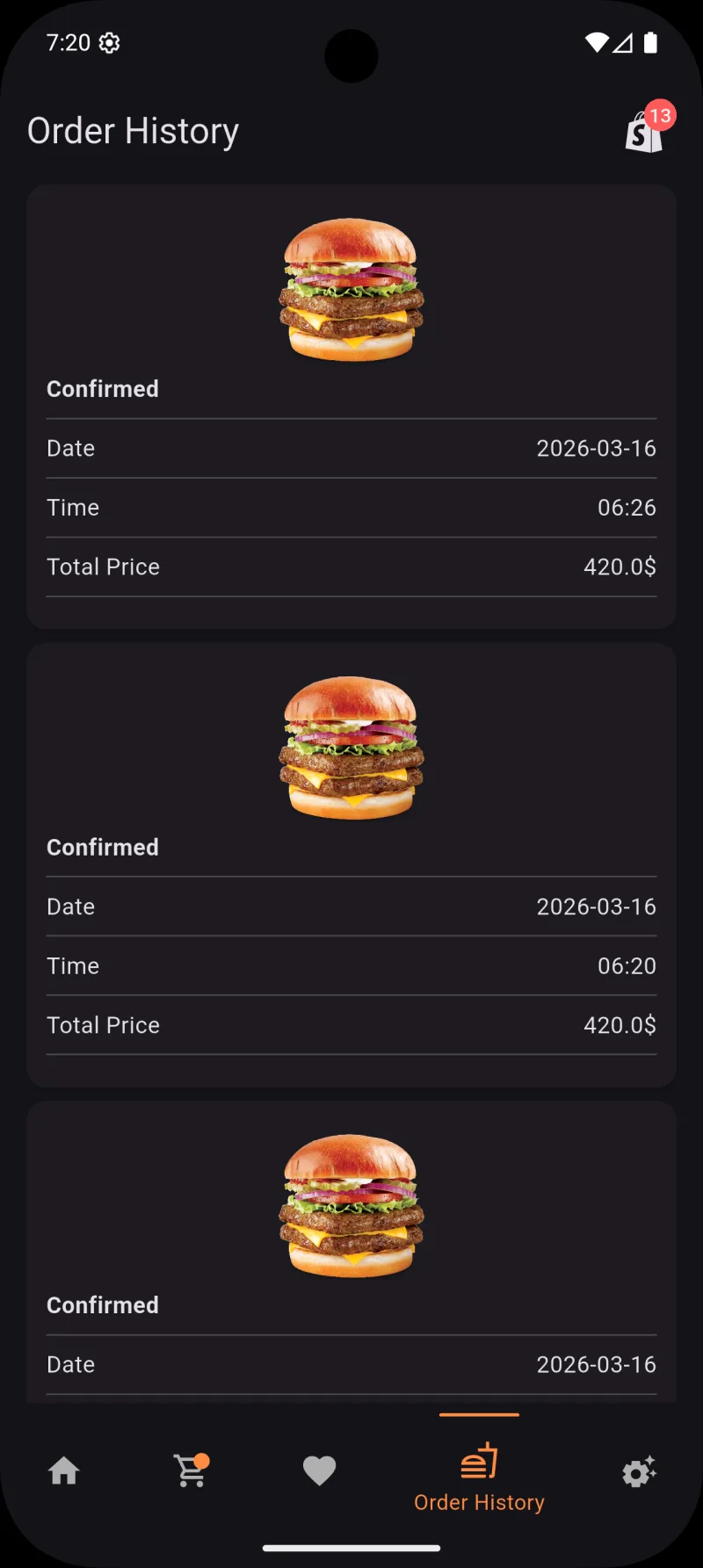 Food Ordering — order history