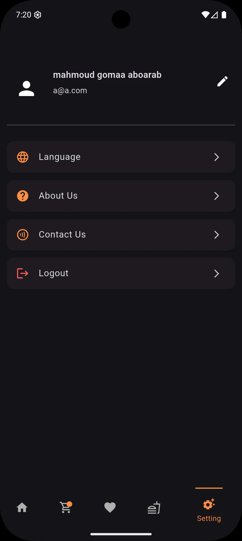 Food Ordering — settings