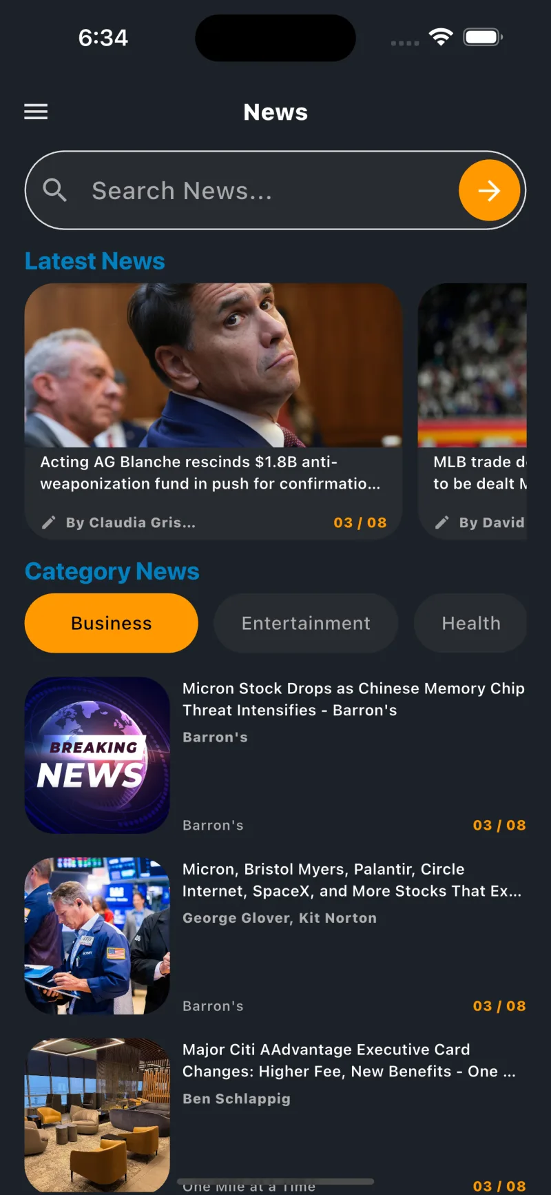 News App — home with latest & category news