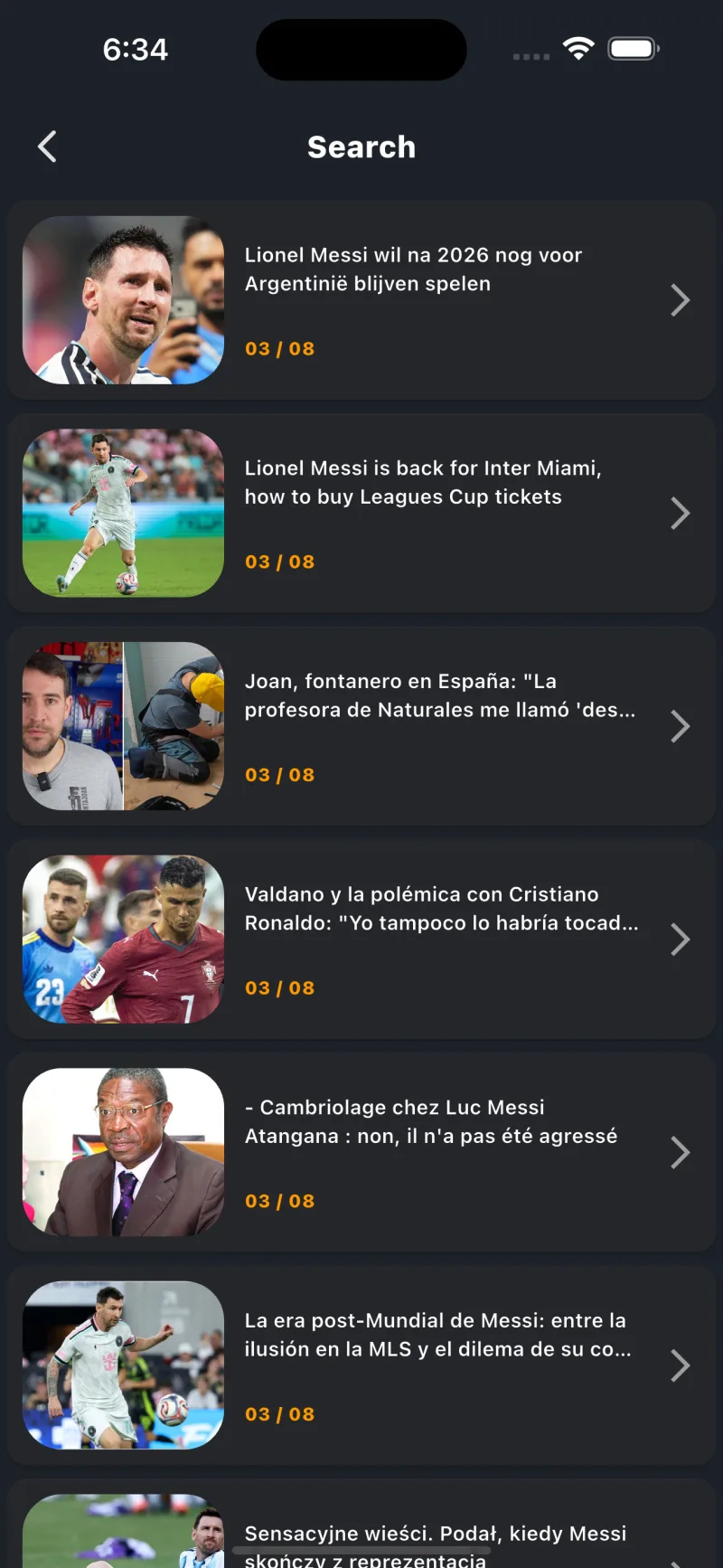 News App — search results