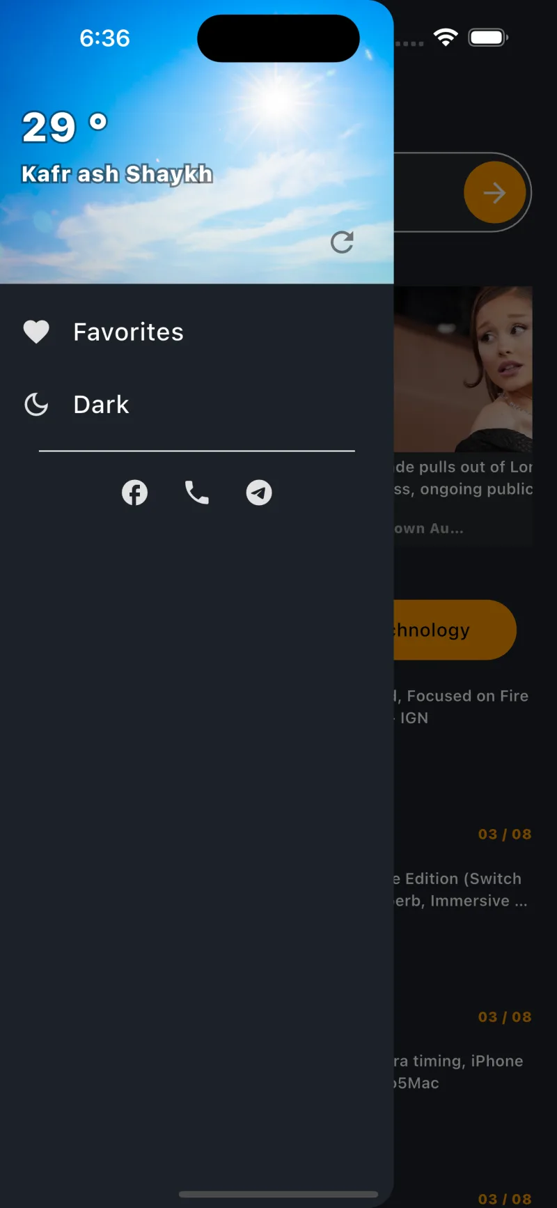 News App — weather & side drawer
