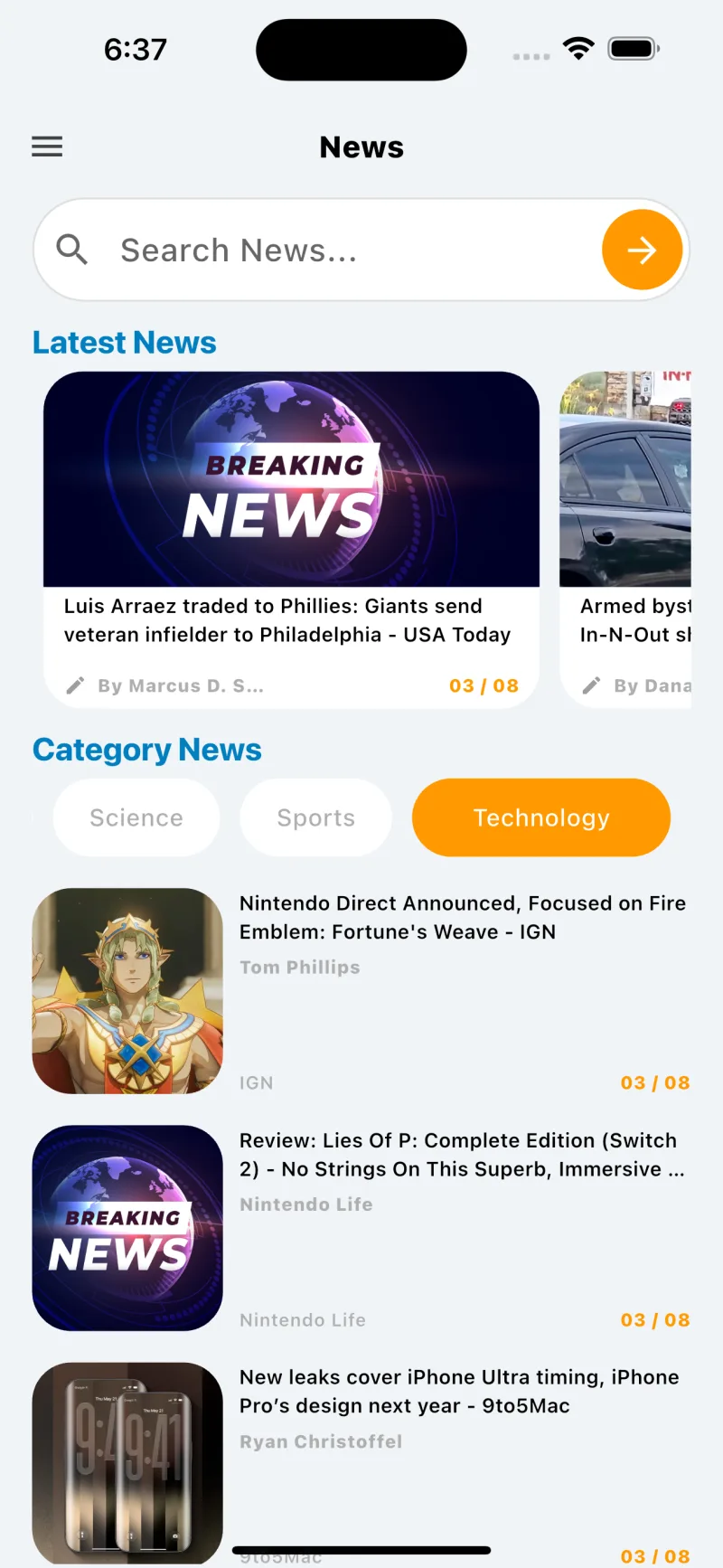 News App — light theme